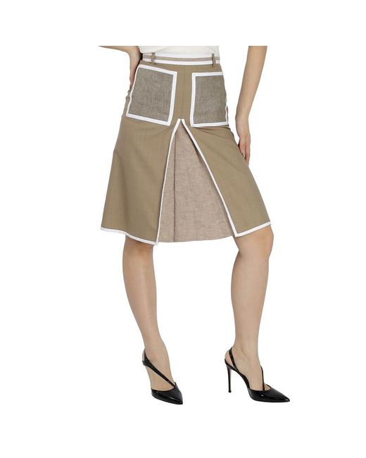 Burberry Natural Wool Cashmere A-Line Skirt With Box-Pleat Detail, Brand Size 4 (Us