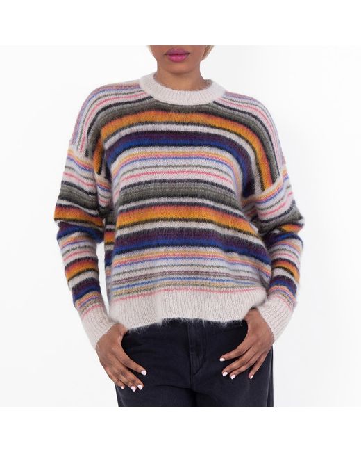 Isabel Marant White Drussell Stripe Pattern Sweater, Brand Size 36 Us