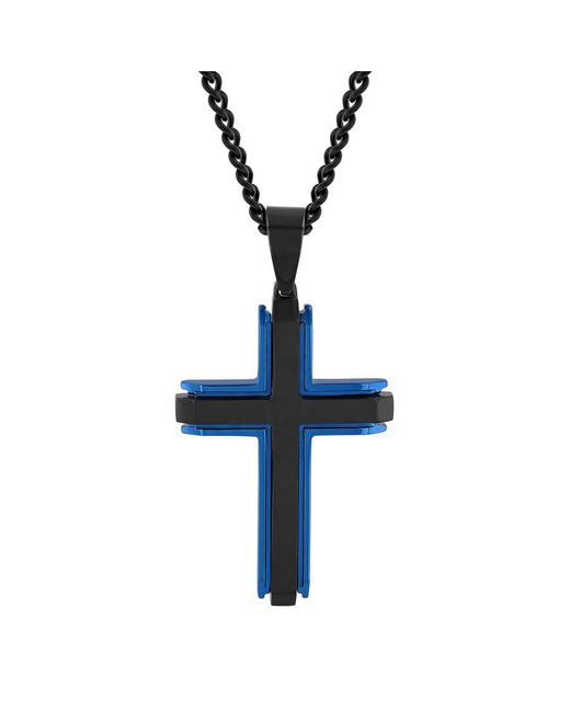 Robert Alton Blue Stainless Steel And Cross Necklace for men