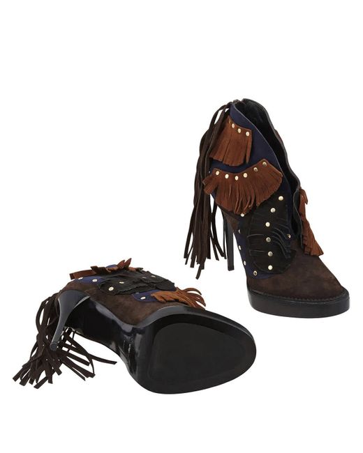 Burberry Black Lilybell Embroidered 120 V-cut Fringed Ankle Boots