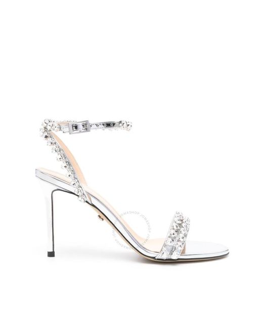 Mach & Mach White Crystal Heart Embellished 95Mm Heel Sandal, Brand Size 37 (Us