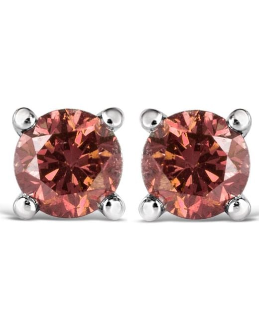 Haus of Brilliance 14k White Gold 1/3 Cttw 4-prong Set Round Brilliant-cut Pink Diamond Solitaire Stud Earrings