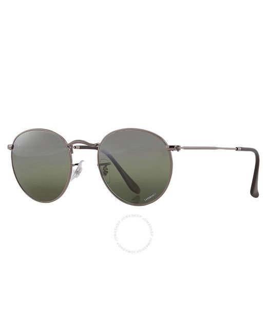 Ray-Ban Gray Round Metal Chromance Polarized Green Gradient Round Sunglasses Rb3447 004/g4 50 for men