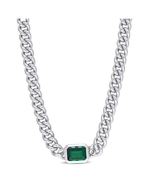 Amour Metallic 7/8 Ct Tgw Octagon Created Emerald Curb Link Chain Necklace