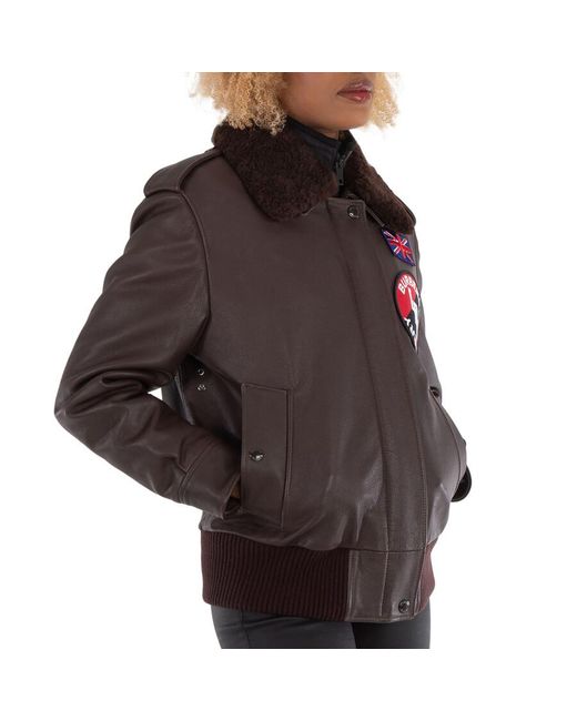 Burberry Black Ladies Dark Shandwick Detchable Shearling Collar Flight Jacket With Warmer, Brand Size 2 (Us