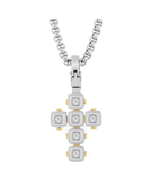 Robert Alton Metallic 1/4Ctw Diamond Stainless Steel Cushion Link Cross Pendant for men