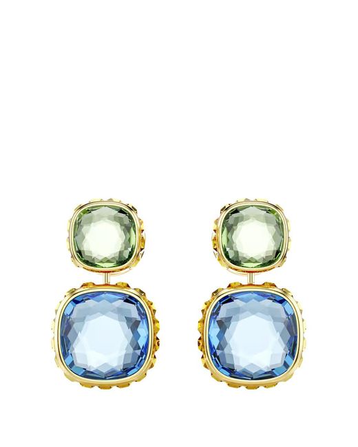 Swarovski Blue Cushion Cut Chroma Drop Earrings