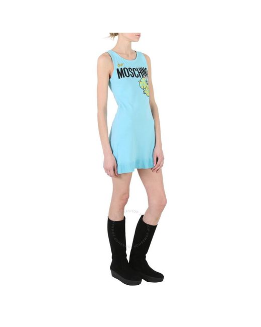 Moschino Blue Light Ribbed-knit Scoop Neck Dress