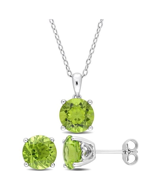 Amour White 5 3/8 Ct Tgw Peridot 2-Piece Set Of Pendant With Chain And Earrings for men