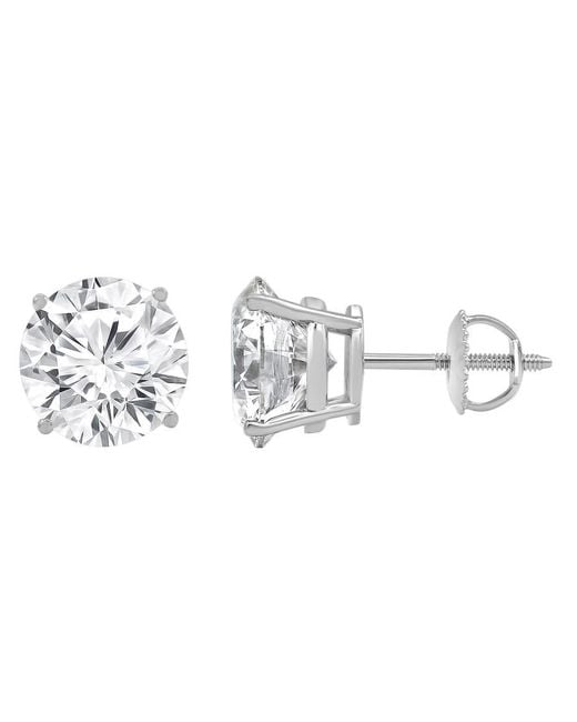 Brilliant Diamond Metallic 6.00 Carat Prong Set 14K Round-Cut Lab Grown Diamond Stud Earring