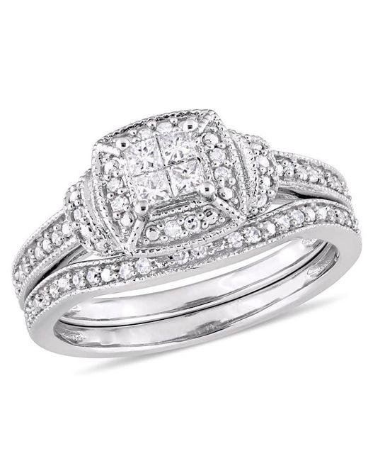 Amour Metallic 1/3 Ct Tw Diamond Halo Vintage Bridal Set