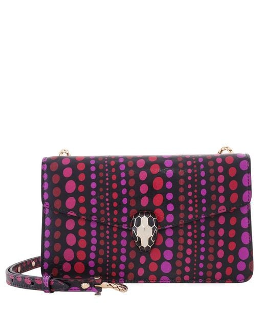 BVLGARI Purple Serpenti Forever Flap Bag Elaphe Polka Dots