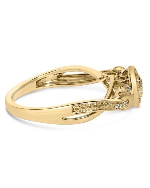 Haus of Brilliance Metallic 14K Plated .925 Sterling 1/10 Cttw Round-Cut Diamond Composite Halo Engagement Ring