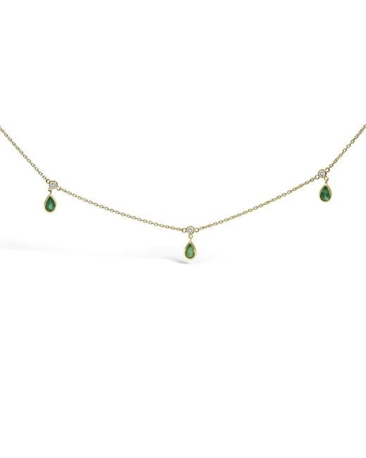 Haus of Brilliance Metallic 10K Dangling 5X3 Mm Emerald And Diamond Station Necklace for men
