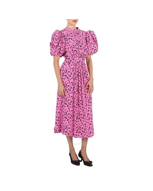ROTATE BIRGER CHRISTENSEN Pink Super Comb Puff-sleeve Jaquard Midi Dress