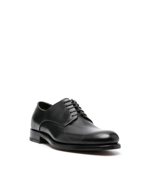 Ferragamo Black Tramezza Leather Derby Shoes for men