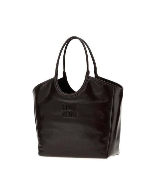 Miu Miu Black Dark Ivy Leather Shopping Bag Moro Borse A Mano