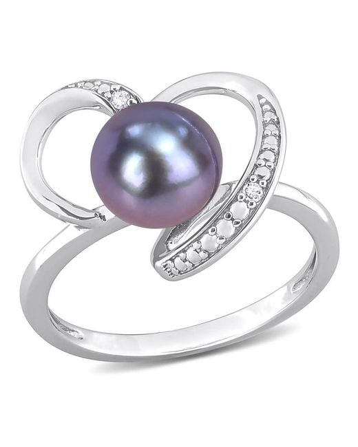 Amour Metallic 8-8.5Mm Freshwater Cultured Pearl And Diamond Accent Heart Ring