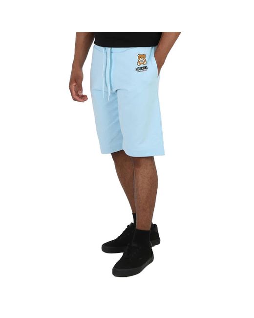 Moschino Blue Teddy Logo Embroidered Drawstring Shorts for men