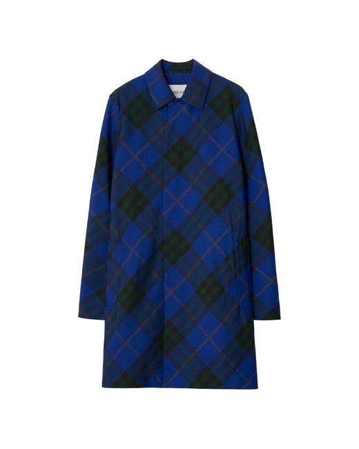 Burberry Blue Mid Length Check Car Coat, Brand Size 52 Us for men