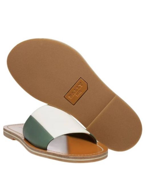 Bally Green Bianka Two-Tone Leather Slides, Brand Size 36 Us