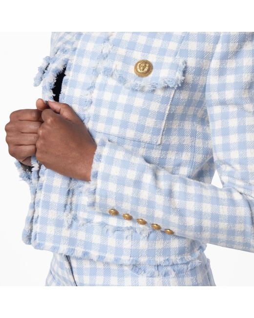 Balmain Blue Gingham Tweed Jacket