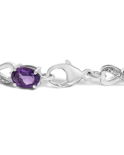 Haus of Brilliance Metallic 925 Sterling Oval Amethyst And Diamond Infinity Link Bracelet