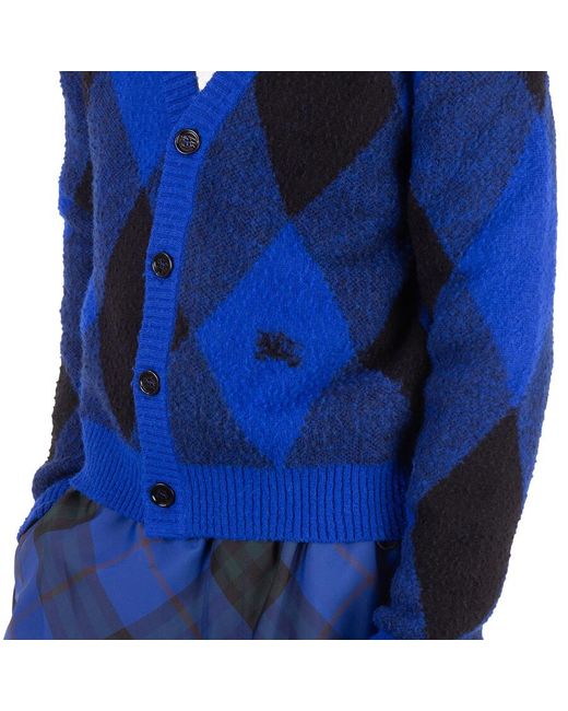 Burberry Blue Argyle-Check Wool Cardigan for men