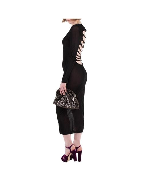 Versace Black Knit Slashed Back Transparent Midi Dress