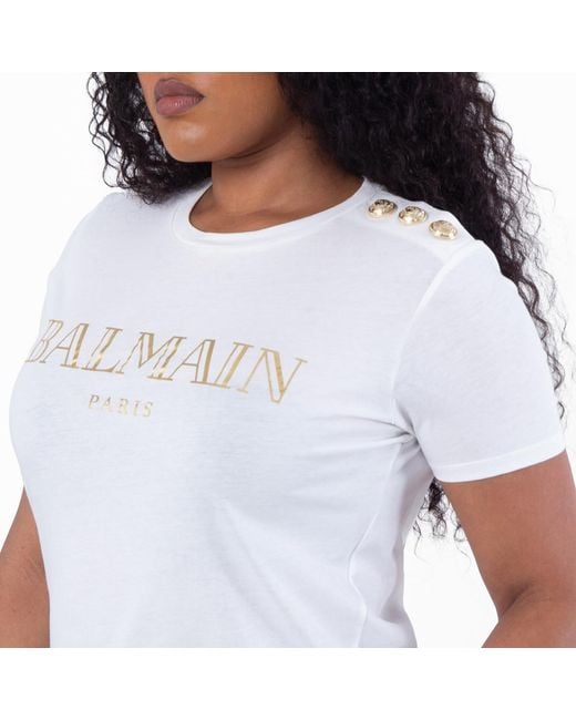 Balmain White Paris Logo Cotton T-Shirt