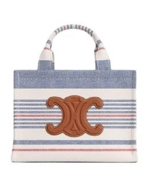 Céline Blue Thais Cabas Stripped Handbag