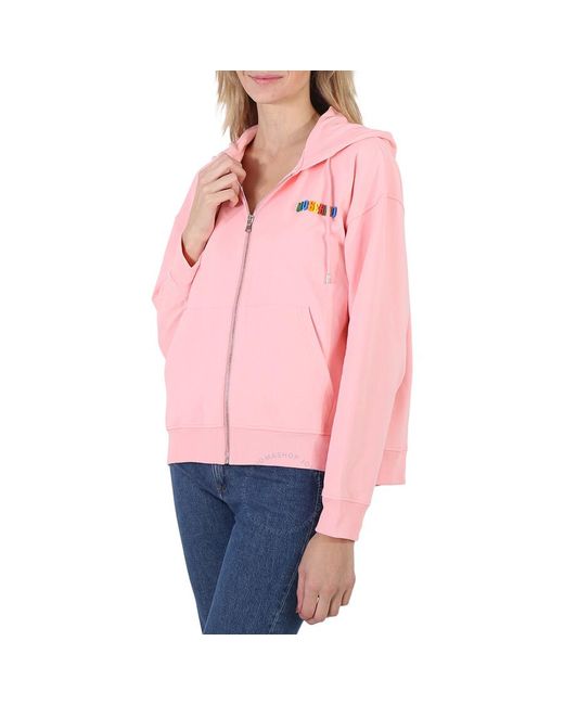 Moschino Pink Cotton Logo Zip Hoodie