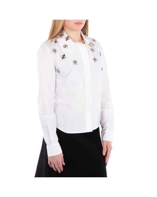 Rabanne White Haut Floral-Embellished Poplin Shirt, Brand Size 36 Us
