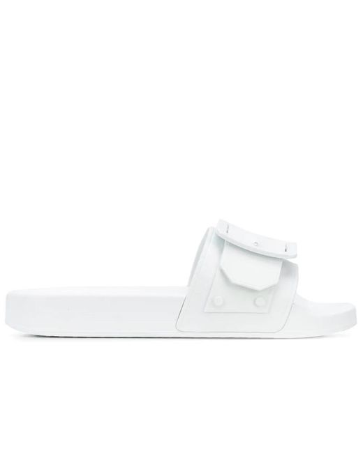 Bally White Jeline Buckle Strap Slide Sandals