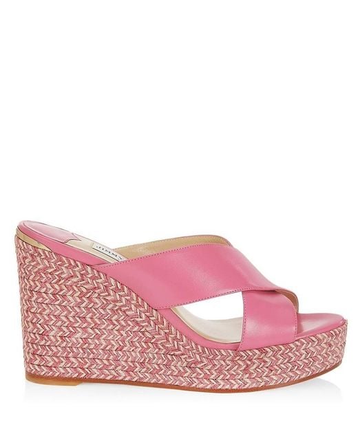 Jimmy Choo Pink Dovina 100 Leather Wedge Sandals, Brand Size 35.5 Us