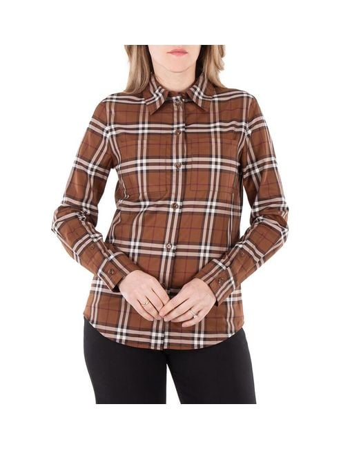 Burberry Brown Long Sleeve Vintage Check Pattern Shirt, Brand Size 4 Us