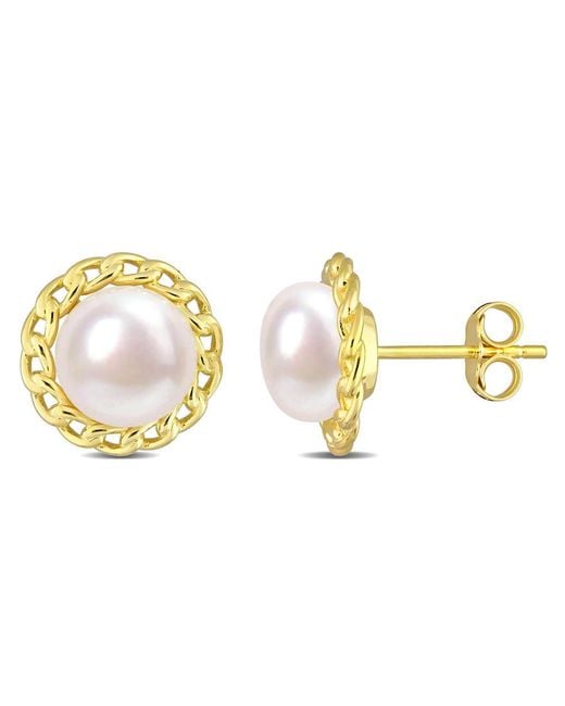 Amour Metallic 8-8.5Mm Cultured Freshwater Pearl Halo Link Stud Earrings