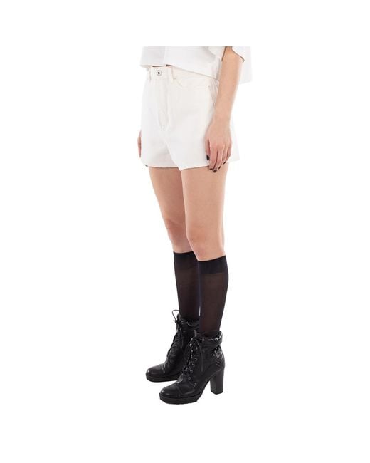 KENZO White High-Waisted Logo Patch Shorts,