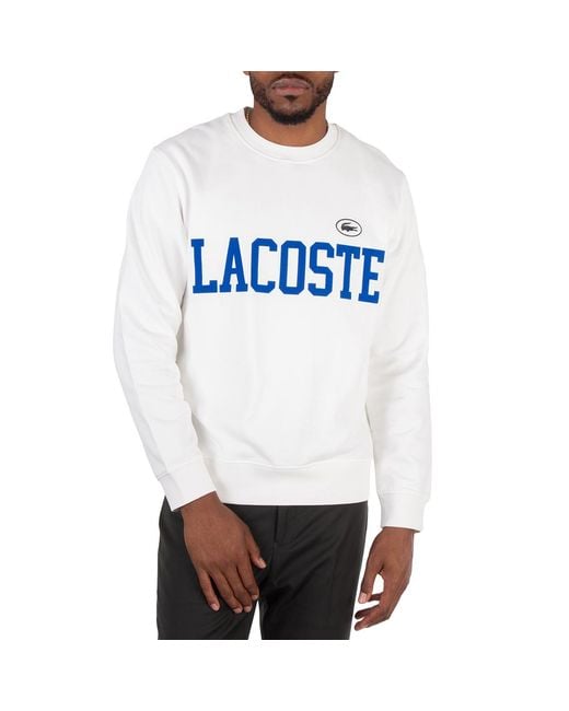 Lacoste White Flocked Logo Fleece Sweatshirt, Brand Size 5 for men