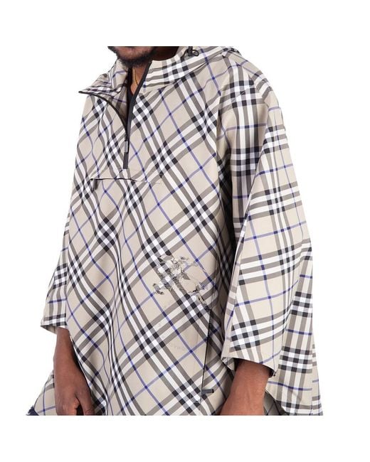 Burberry Gray Nylon Check Poncho for men