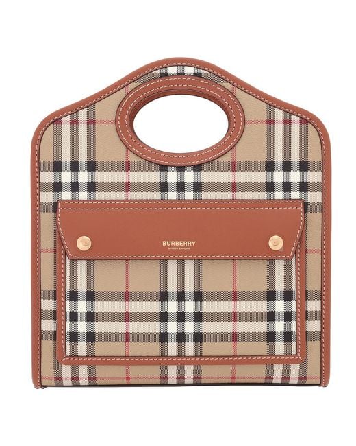 Burberry Pink Ladies Briar Check And Leather Mini Pocket Bag