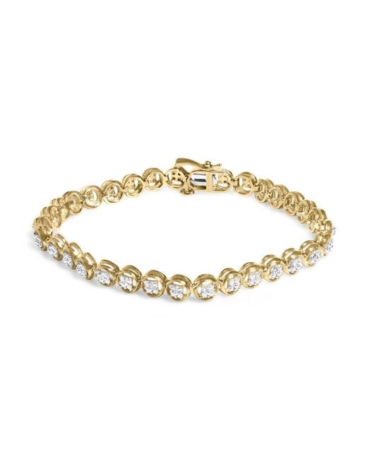 Haus of Brilliance Metallic 14K Plated .925 Sterling 1/10 Cttw Diamond Open Circle Beaded Wheel Link Tennis Bracelet (I-J Color, I3 Clarity)