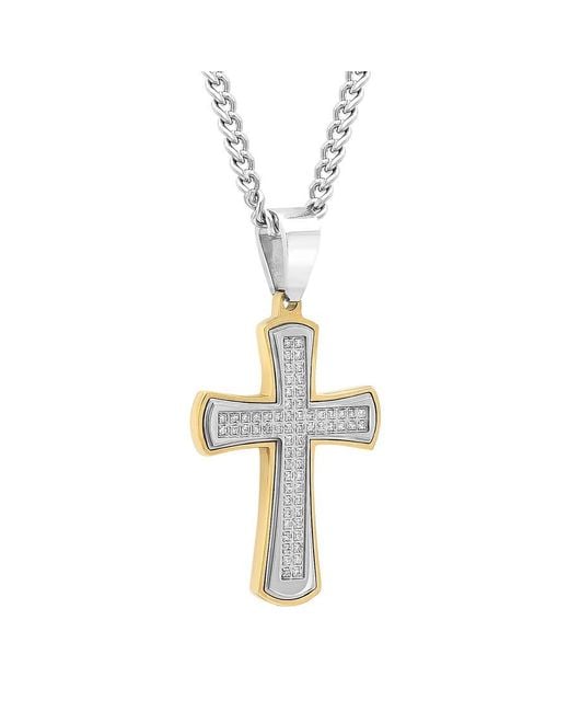 Robert Alton Metallic 3/8Ctw Diamond Stainless Steel With Finish Cross Pendant for men