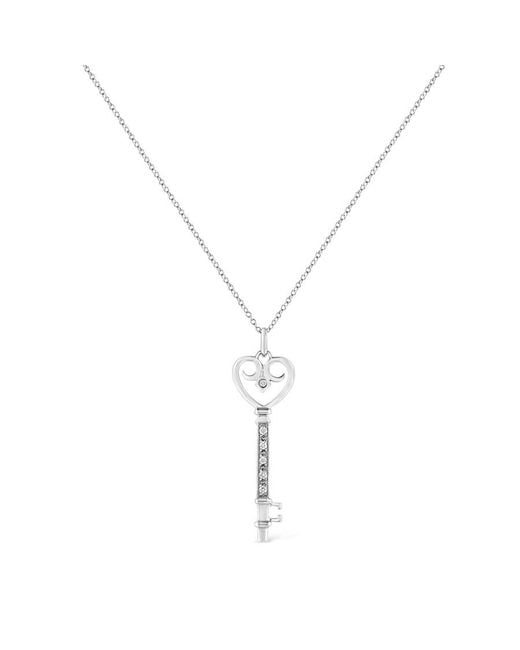 Haus of Brilliance Metallic 925 Sterling Pave And Bezel-Set Diamond Accent Key 18" Heart And Lock Pendant Necklace
