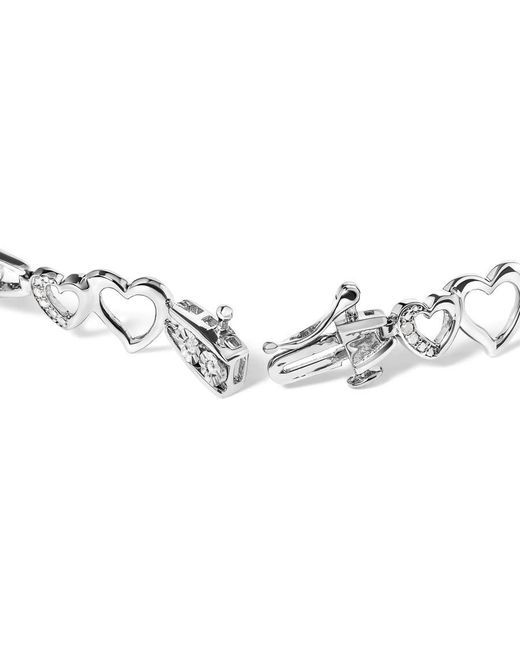 Haus of Brilliance Metallic 925 Sterling 1/5 Cttw Diamond Double Heart Link Bracelet