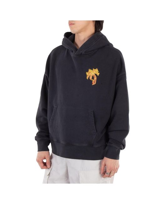 Palm Angels Blue Burning Palm Cotton Hoodie for men