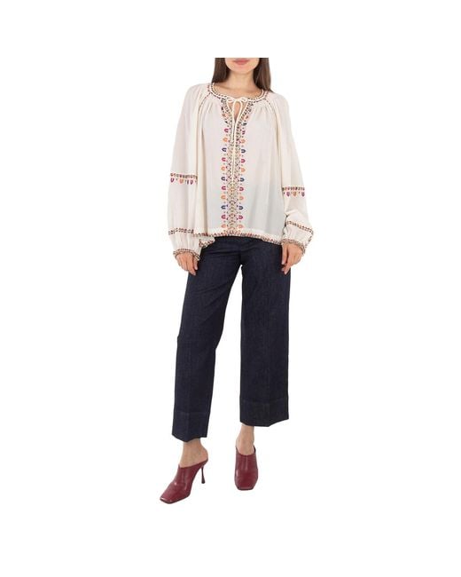 Isabel Marant Natural Ladies Ecru Clive Silk Blend Blouse