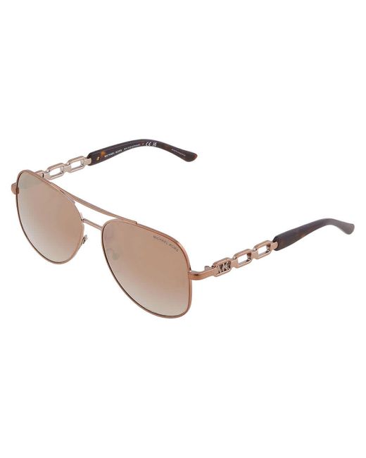 Michael Kors Brown Chianti Caramel Silver Flash Pilot Sunglasses Mk1121 12136k 58