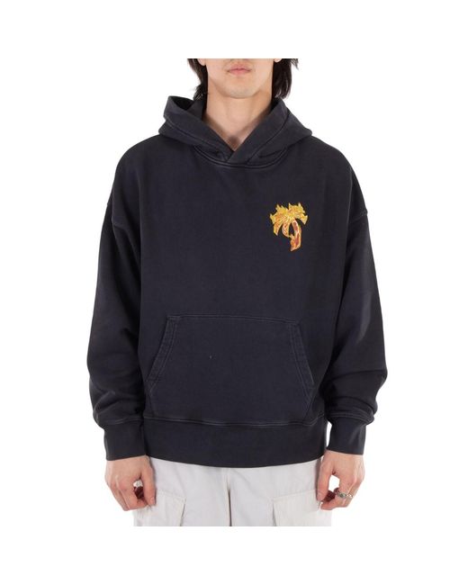 Palm Angels Blue Burning Palm Cotton Hoodie for men