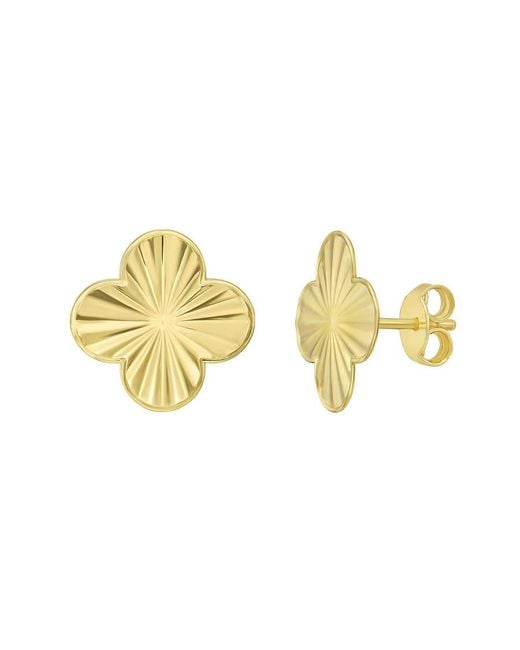 Kylie Harper Metallic Ladies 14K Thin Diamond-Cut Radiating Clover Stud Earrings